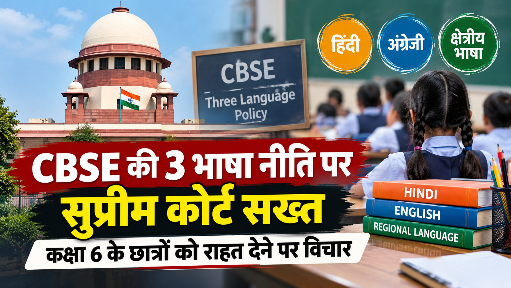 CBSE Three Language Policy: कक्षा 6 के छात्रों को मिल सकती है बड़ी राहत, तीन भाषा नीति पर सुप्रीम कोर्ट ने केंद्र से मांगा पुनर्विचार